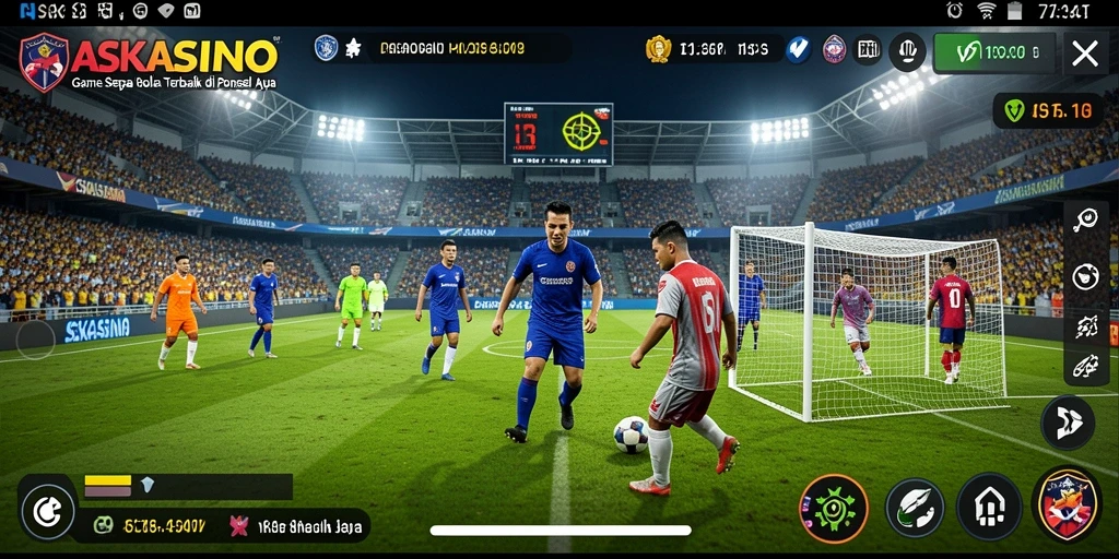 Tampilan gameplay seru di ASKASINO dengan aksi sepak bola yang mendebarkan.