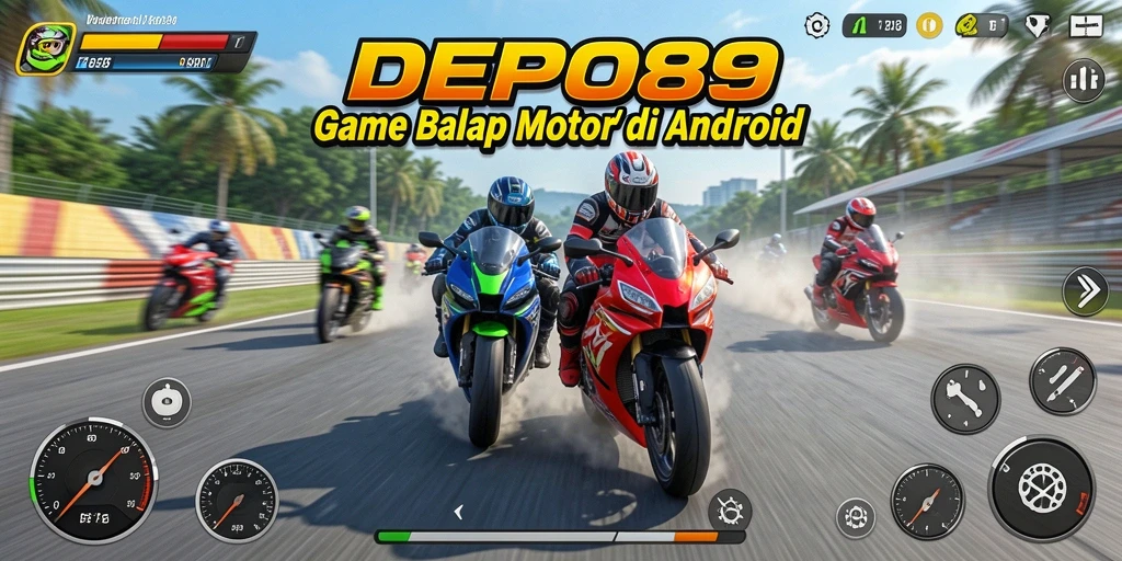 Tampilan gameplay mendebarkan dari DEPO89 saat balapan motor.