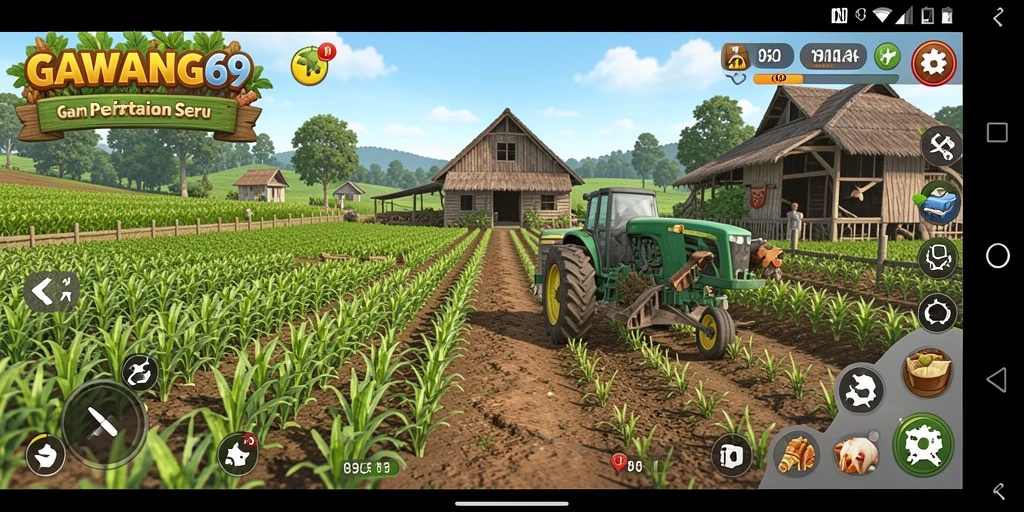 Tangkapan layar gameplay <strong>GAWANG69</strong> menunjukkan kegiatan bertani yang menarik.