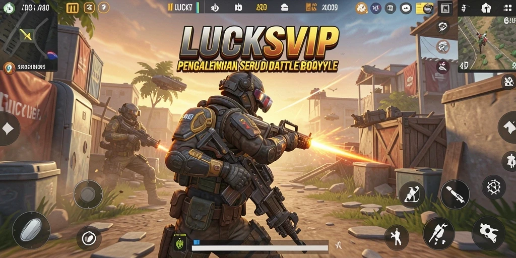 Screenshot gameplay LUCKSVIP yang menampilkan aksi pertempuran Battle Royale.