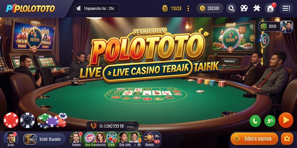 Screenshot gameplay POLOTOTO menampilkan dealer dan pemain dalam suasana Live Casino.