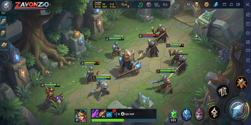 Screenshot gameplay ZAVONZO menampilkan pertarungan tim yang intens.